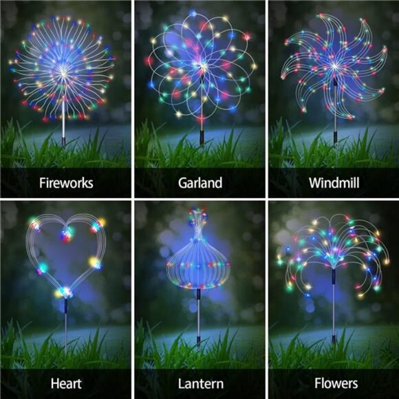 Solar Garden Firework Lights Outdoor 8 Pack, 8 Modes, 120 LED Waterproof Copper - Picture 2 of 7